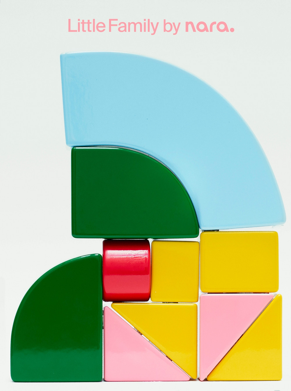 The objects from the Little Family series by nara.world, colorful geometric stack designed by Nara Lee