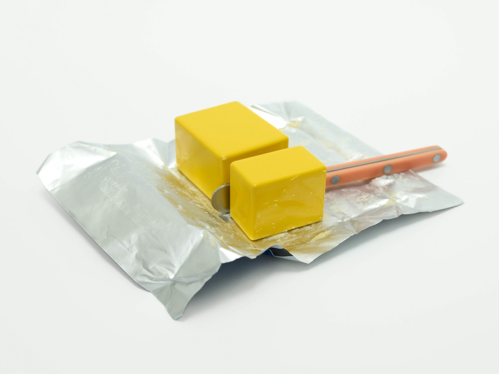 Little Family modular object used with butter and knife, yellow geometric block by nara.world