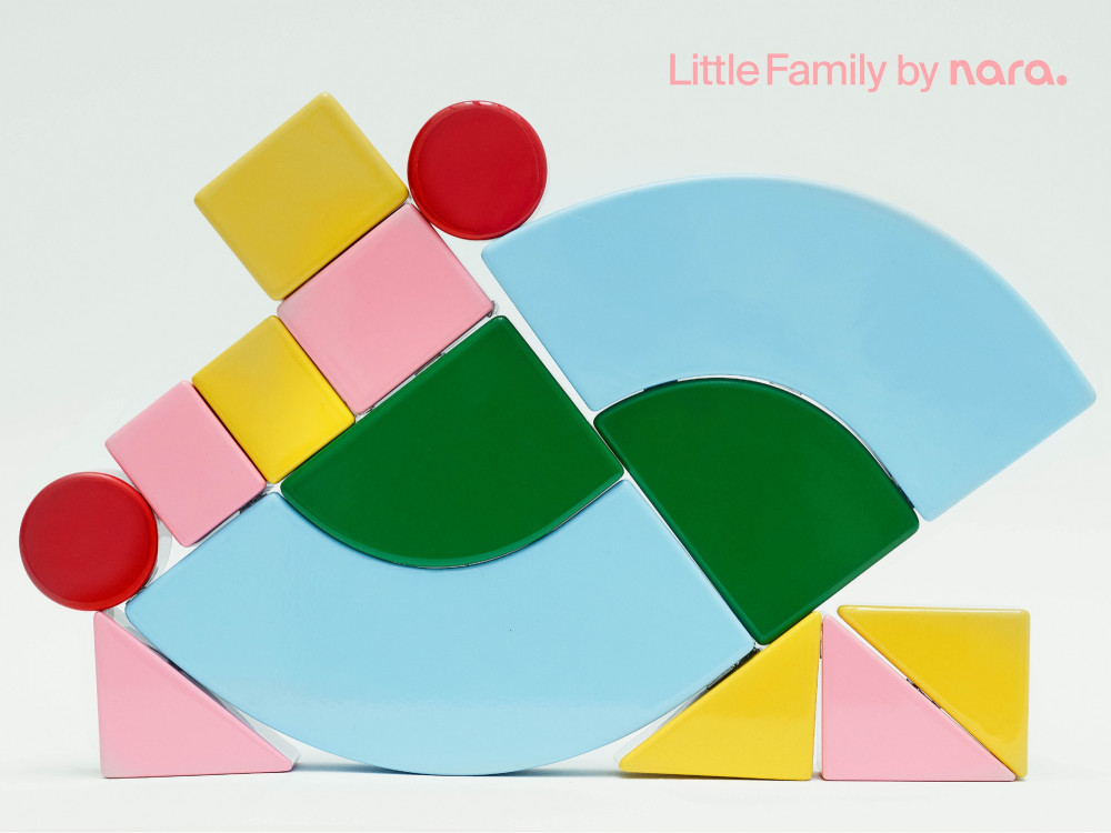 Compact froms from the Little Family collection by nara.world, colorful geometric shapes arranged as abstract figure