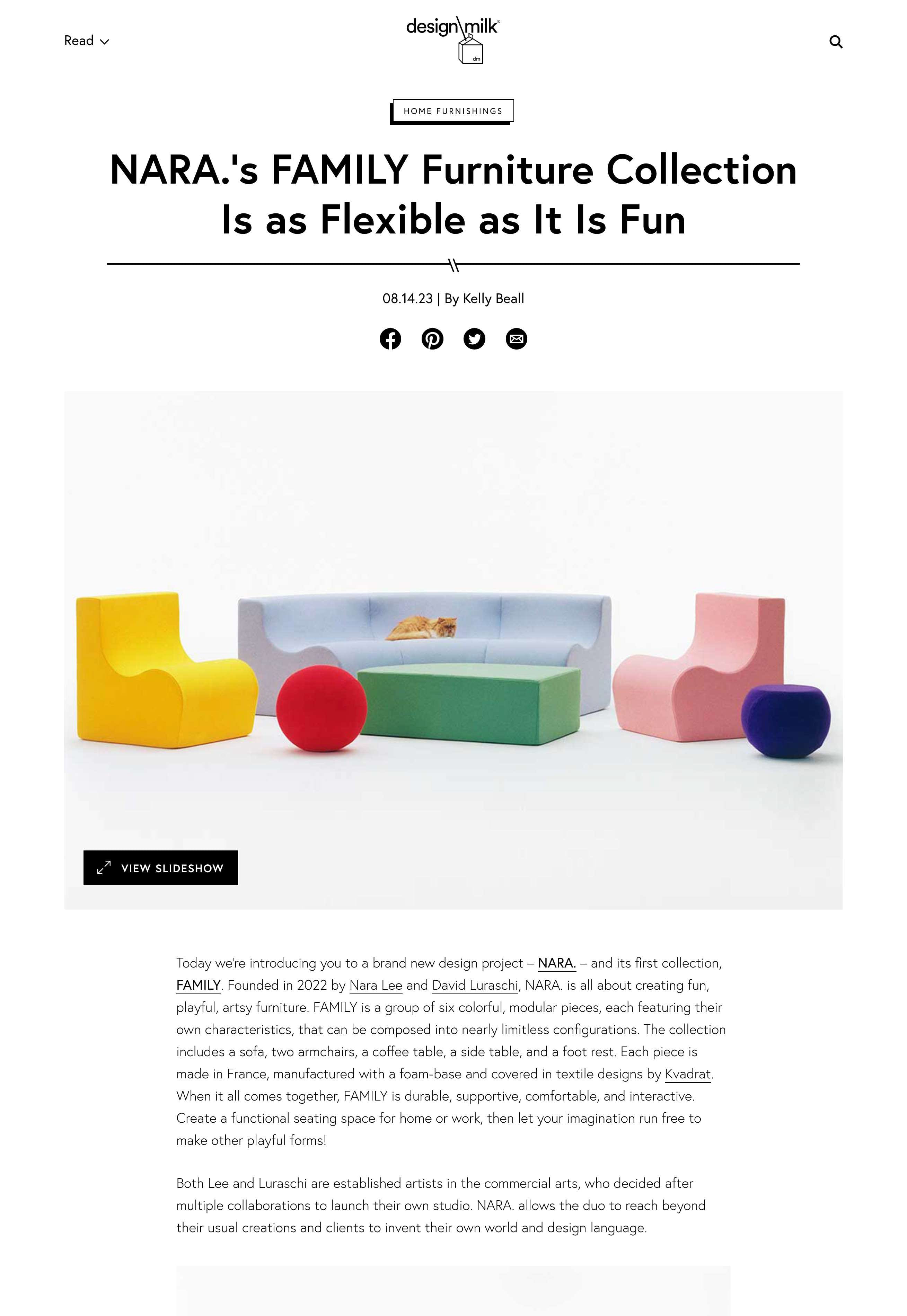 Article from Design Milk featuring NARA’s modular FAMILY furniture collection