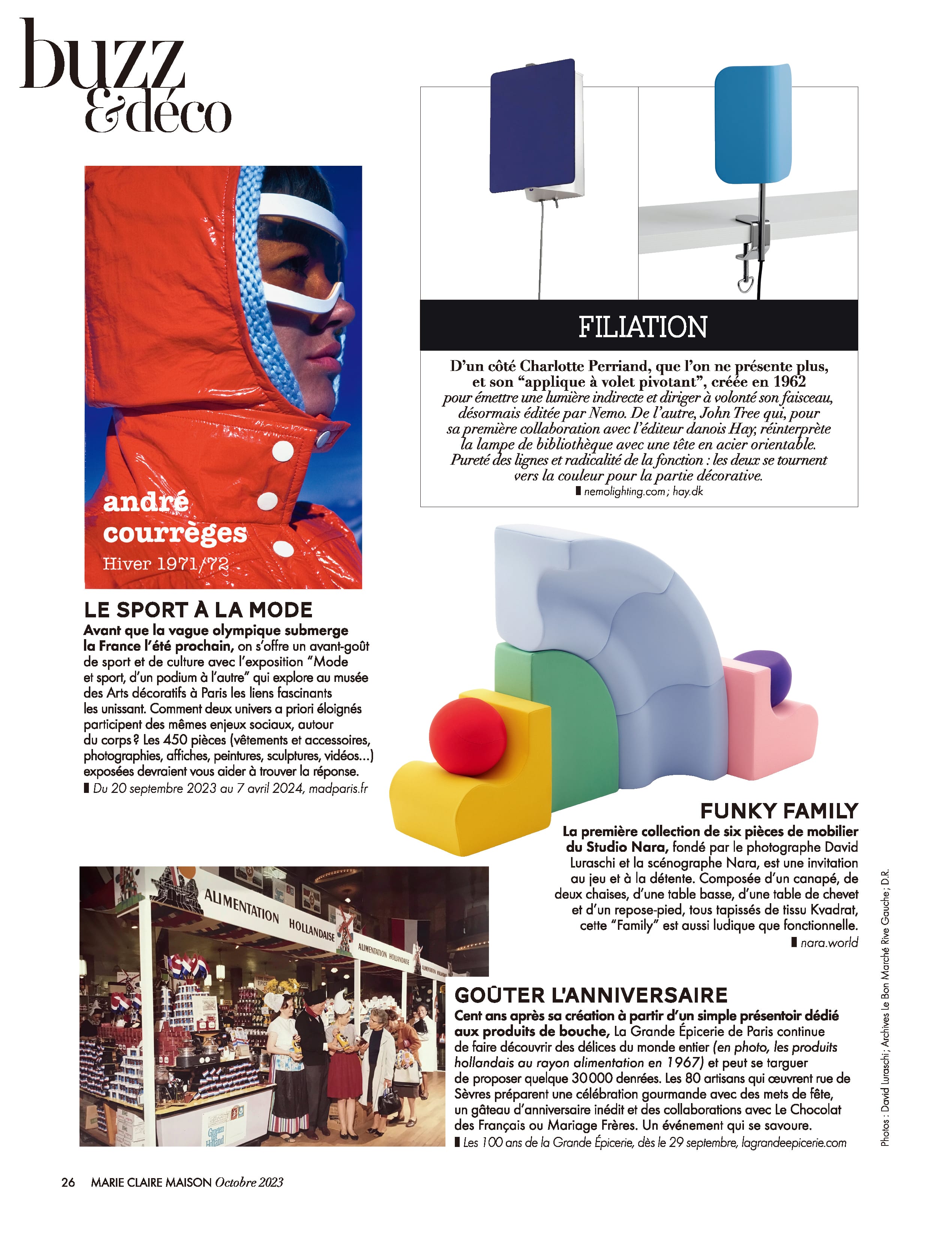 Marie Claire Maison France feature highlighting NARA’s Family collection in a “Buzz & déco” section
