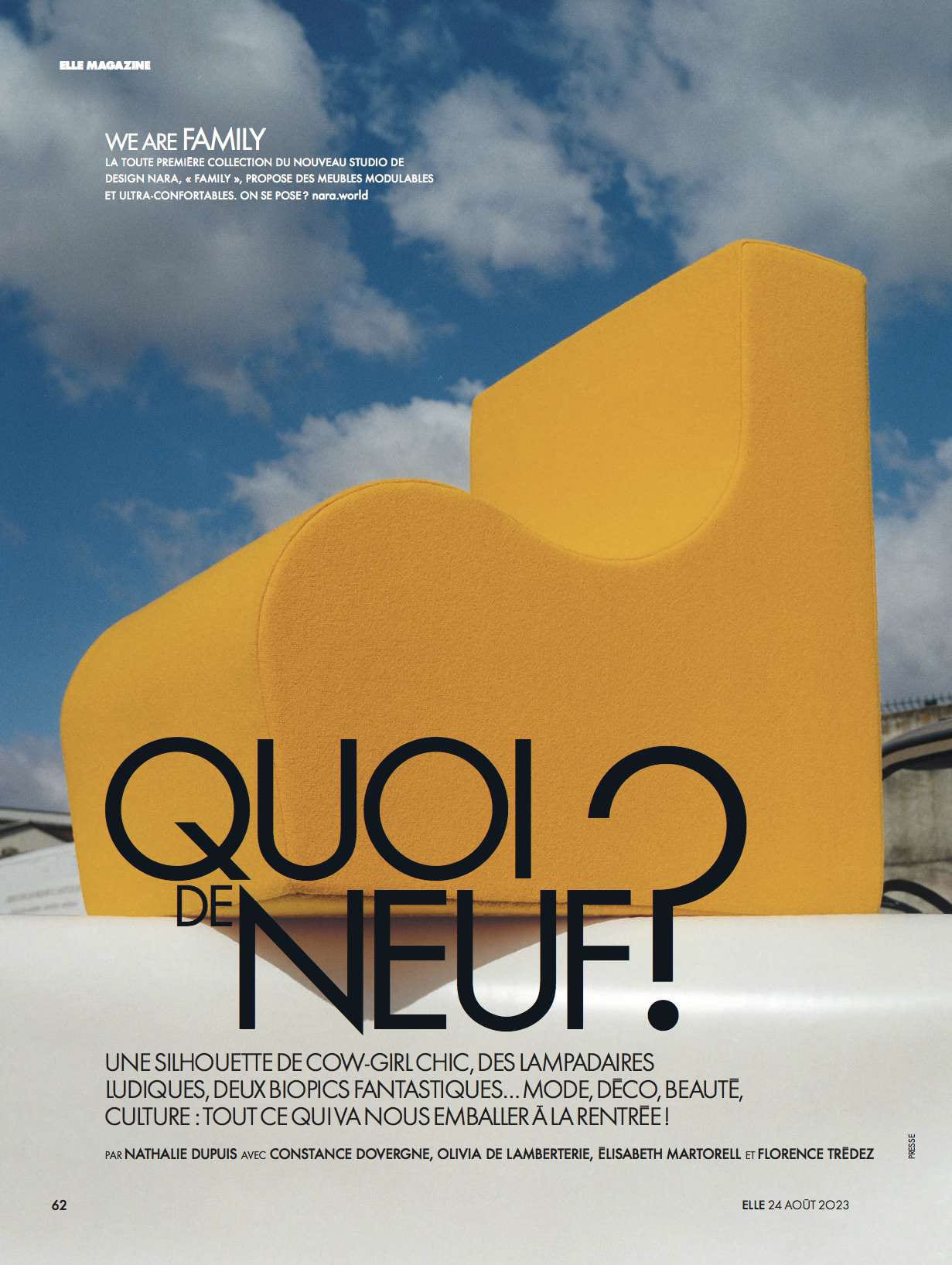 The design collection modular yellow chair featured in ELLE Décoration France editorial