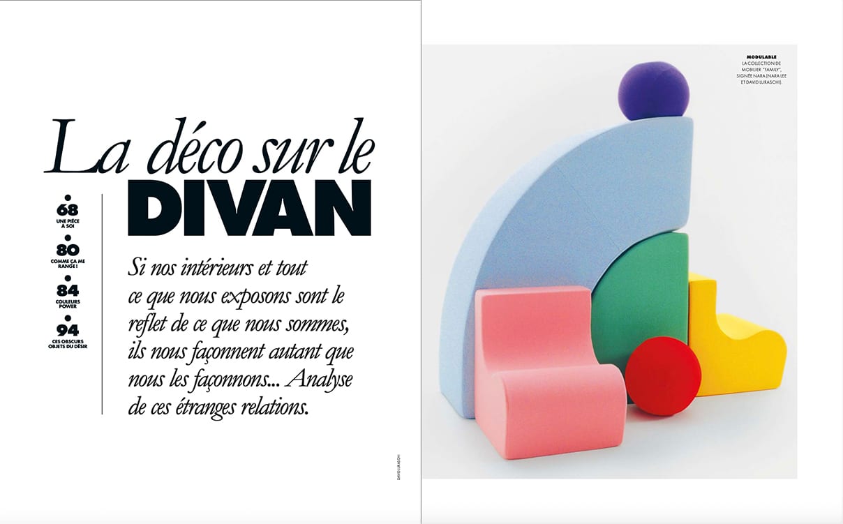 NARA Family collection modular seating composition featured in ELLE Décoration France editorial spread
