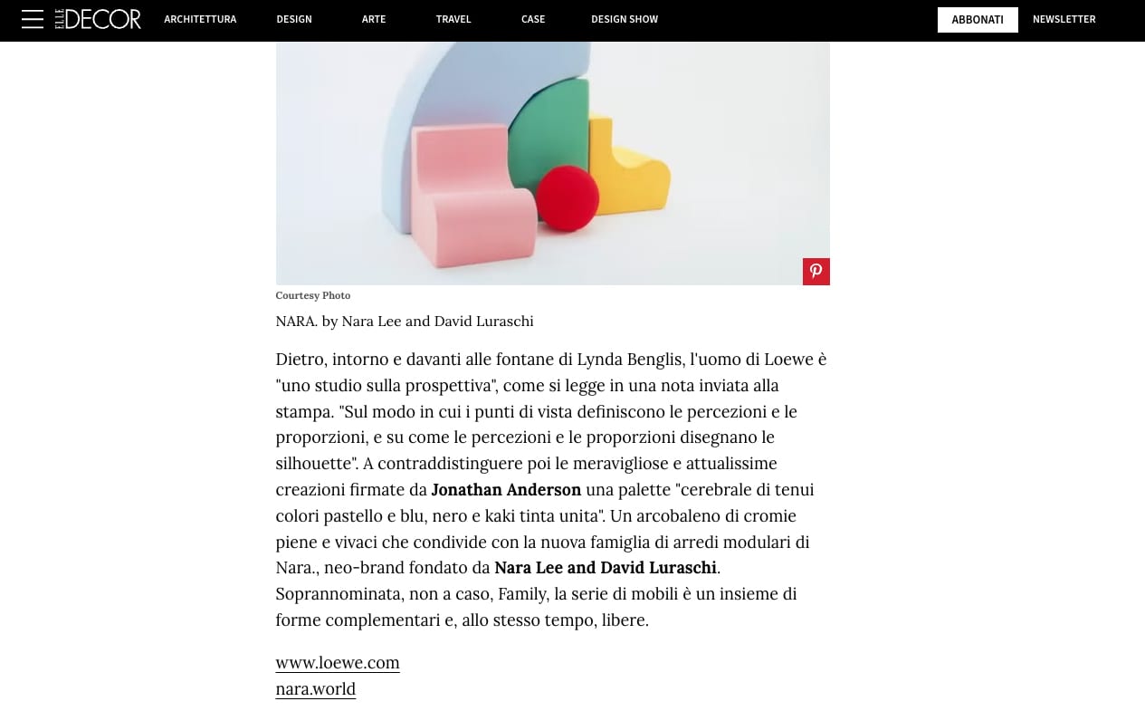 The modular seating featured in ELLE Decor Italia article on fashion and design