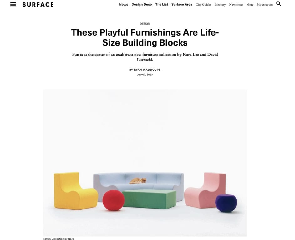 The family collection by Nara Lee and David Luraschi featured in Surface Magazine