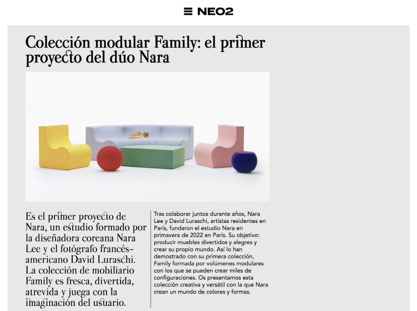 NARA Family modular furniture collection documented in Neo2 design article