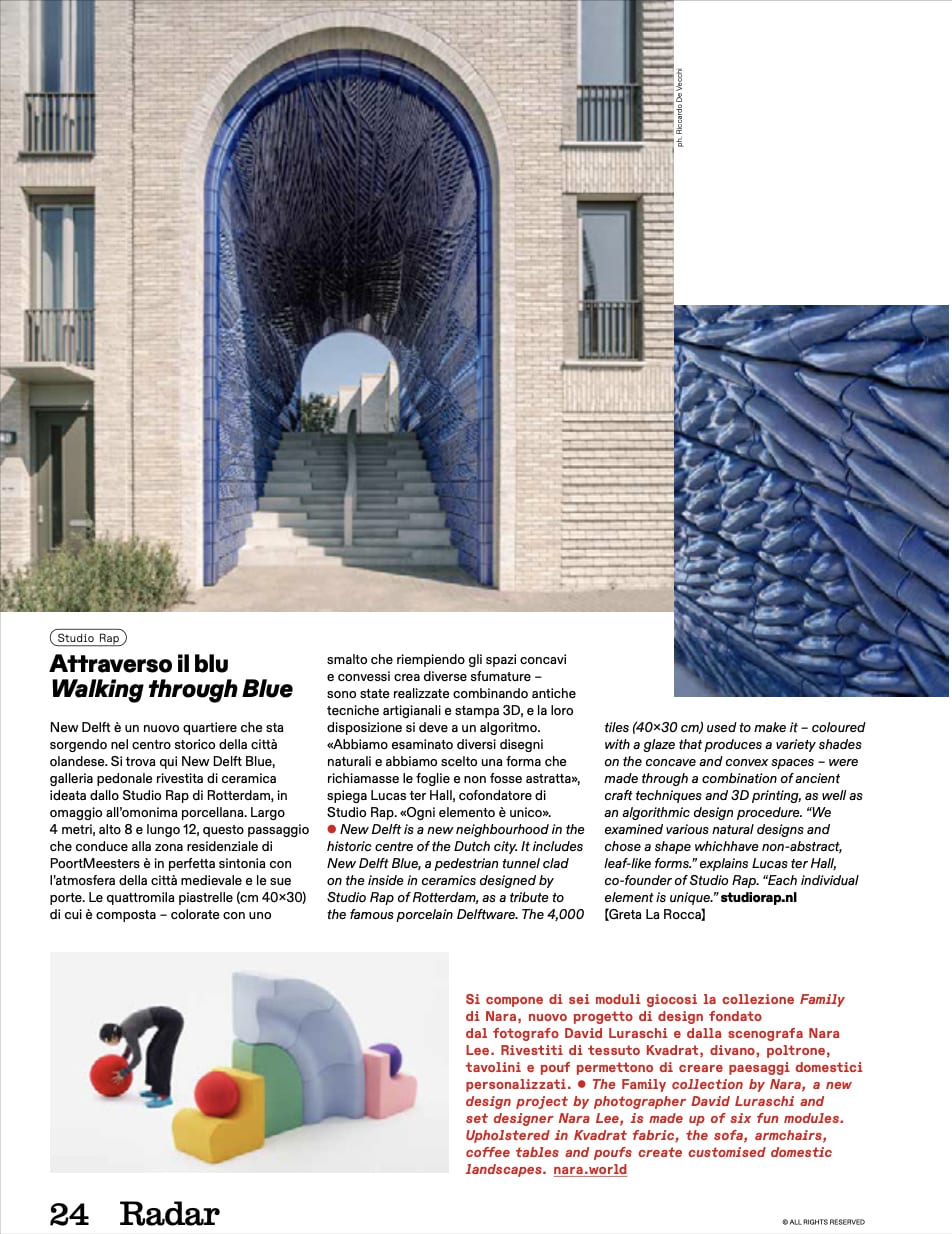 The collection featured in Italian design magazine Radar section