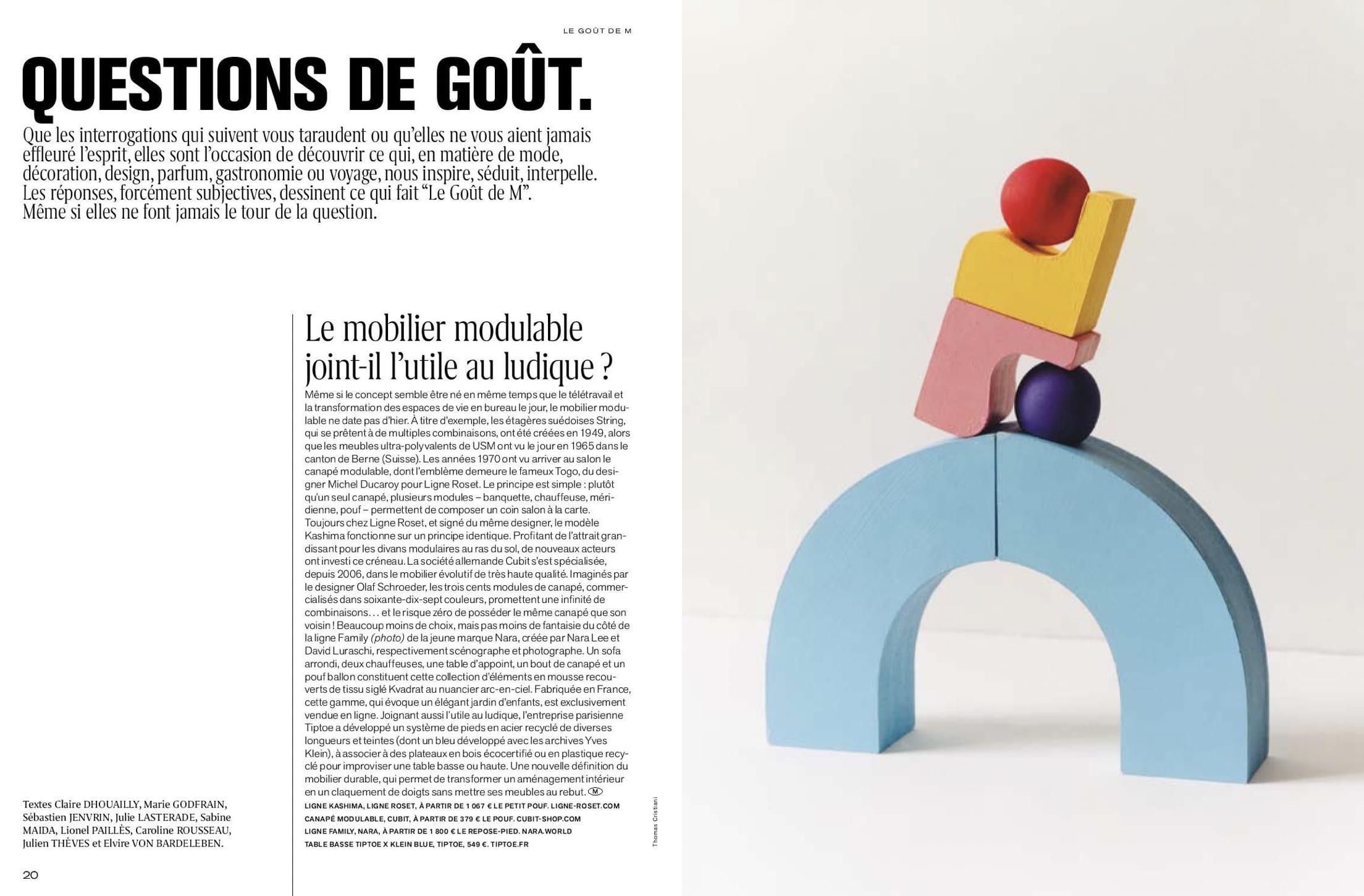 Le Goût de M magazine spread featuring NARA’s Family modular furniture collection